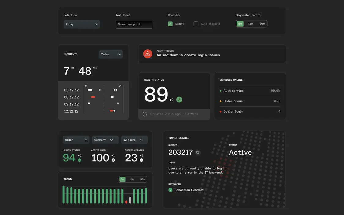 UI control components: selection, text input, checkbox, segmented control